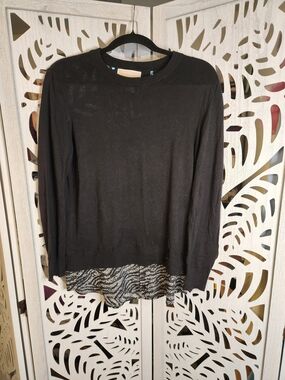 Michael Kors Black Long-Sleeve Sweater with Printed Layered Hem